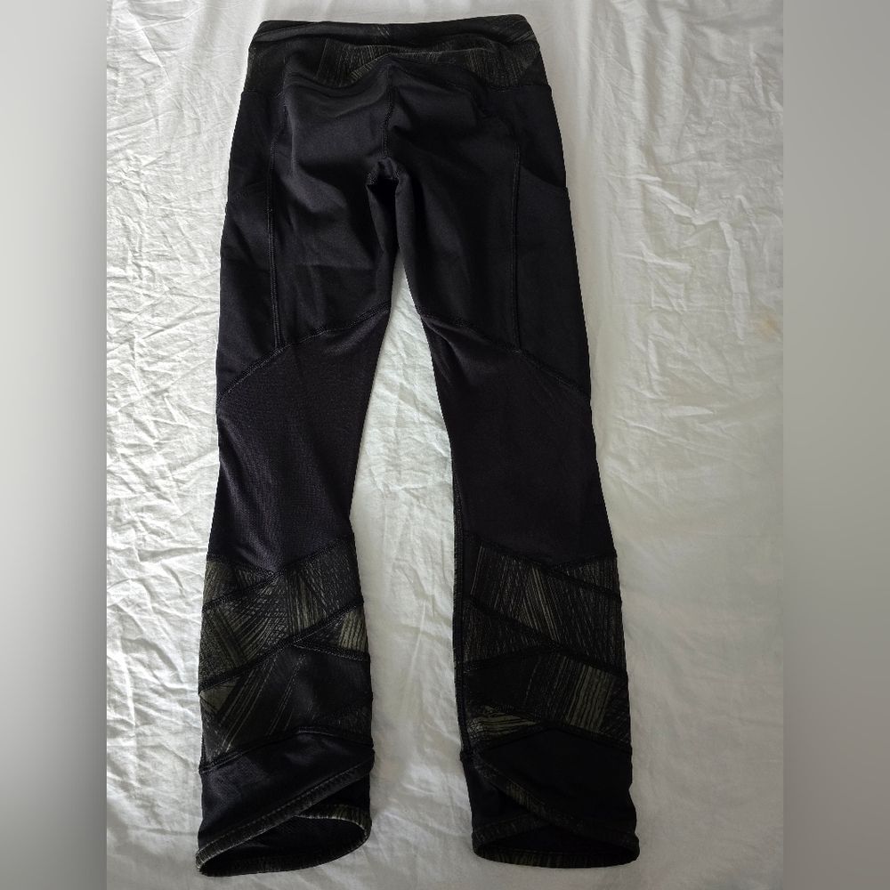 Lululemon Fresh Mesh Run Crop Leggings Sz4 Wind Chill Fatigue Green Blck Pockets - Picture 7 of 16